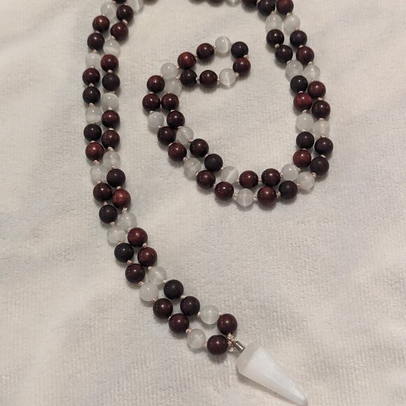 Handmade 108 bead mala Blood Sandalwood and Selenite - Pendulum Divination - Picture 2 of 3